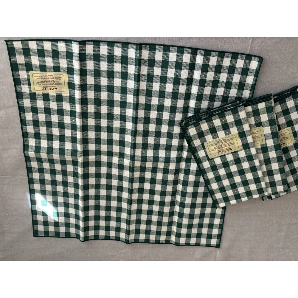 Vintage Green Gingham Table Linens: Country Cottage Set Of 4 Cloth Napkins